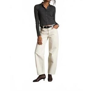 NEW PERFECTWHITETEE amee rib long sleeve polo in charcoal